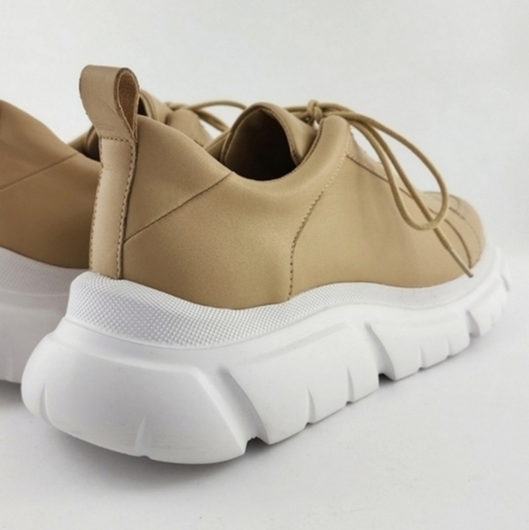 J/SLIDES NYC Women's Knockout Tan White Sneakers Leather Chunky Platform Sz 7.5M - Picture 8 of 13